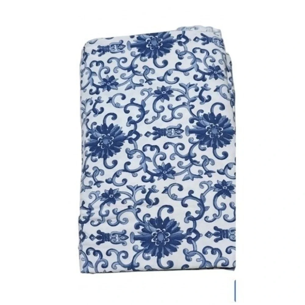 Vintage Lauren Ralph‎ Lauren King Flat Sheet Set 2pc Blue White Jacobean Floral
